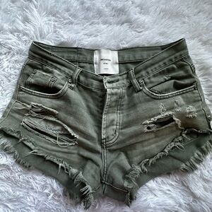 One Teaspoon Olive Green Distressed Jean Shorts